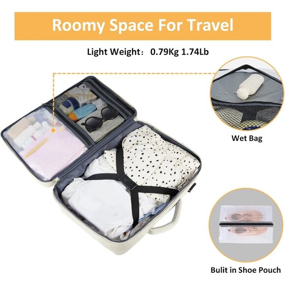 Travel Cream beige Backpack for Women Carry On Laptop Bag USB Port TSA Pouch - Picture 5 of 10